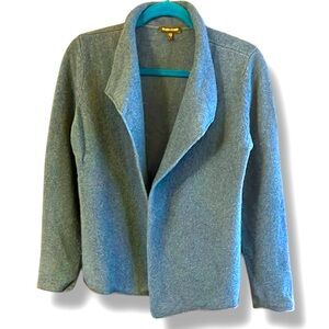 Eileen Fisher Blue Cardigan with Wide Notched Lapels and Relaxed Fit